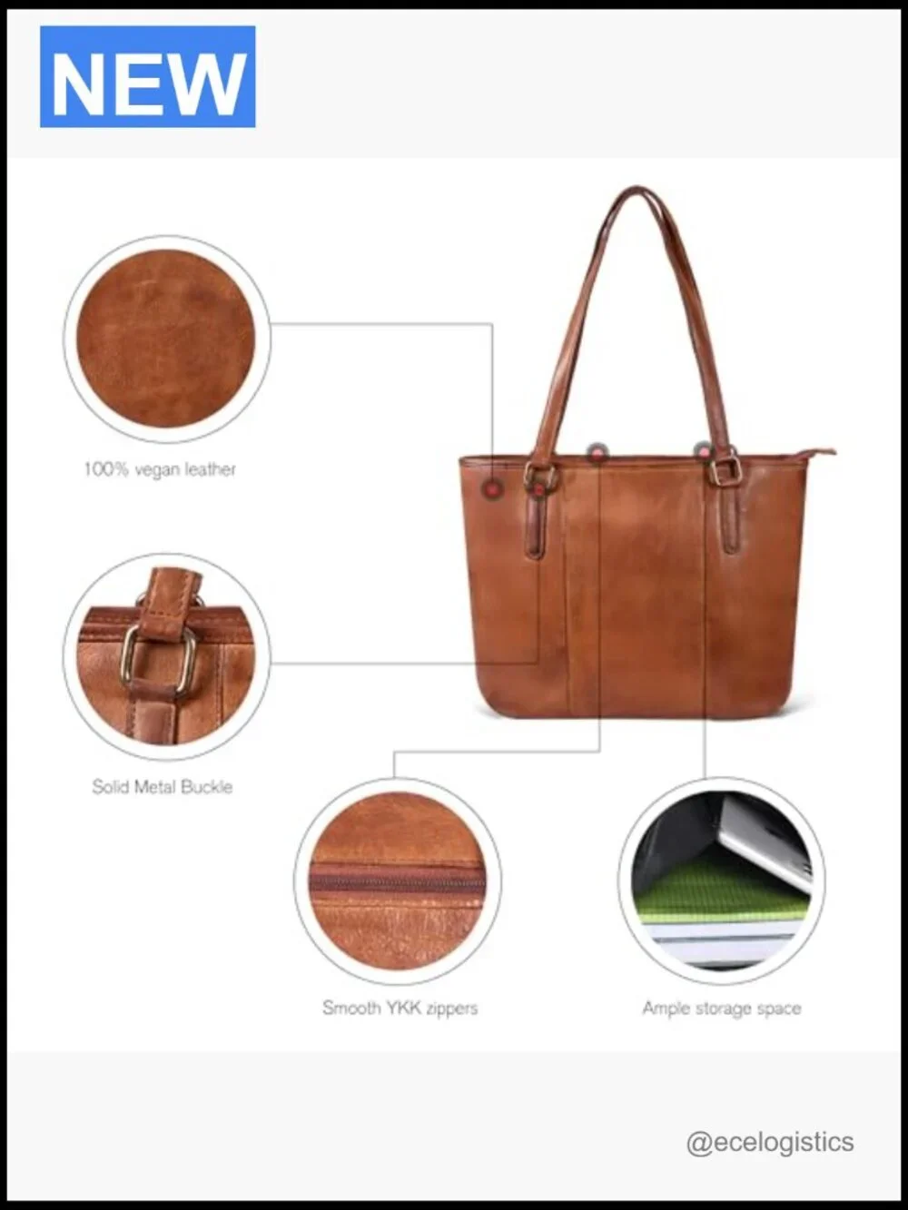 Genuine Leather Tote Satchel - Shoulder Bag for Work Travel
